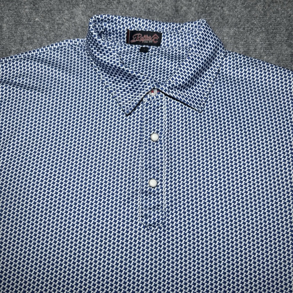 Rafter C Texas State Microprint Pearl Snap Polo Shirt Men XL Performance Blue